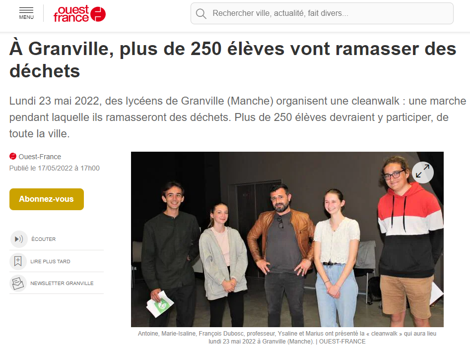 Le projet Cleanwalk 2022 dans la presse